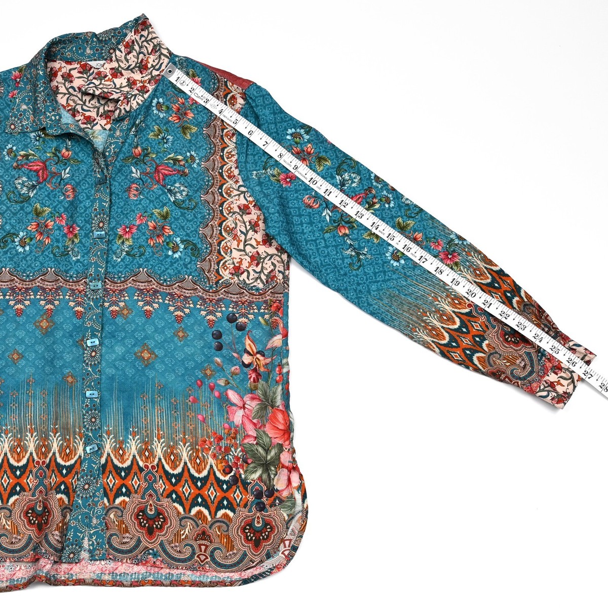 John Mark Tunic Small Mixed Floral Art Print Roll-Tab Sleeve Blouse Patchwork View 5