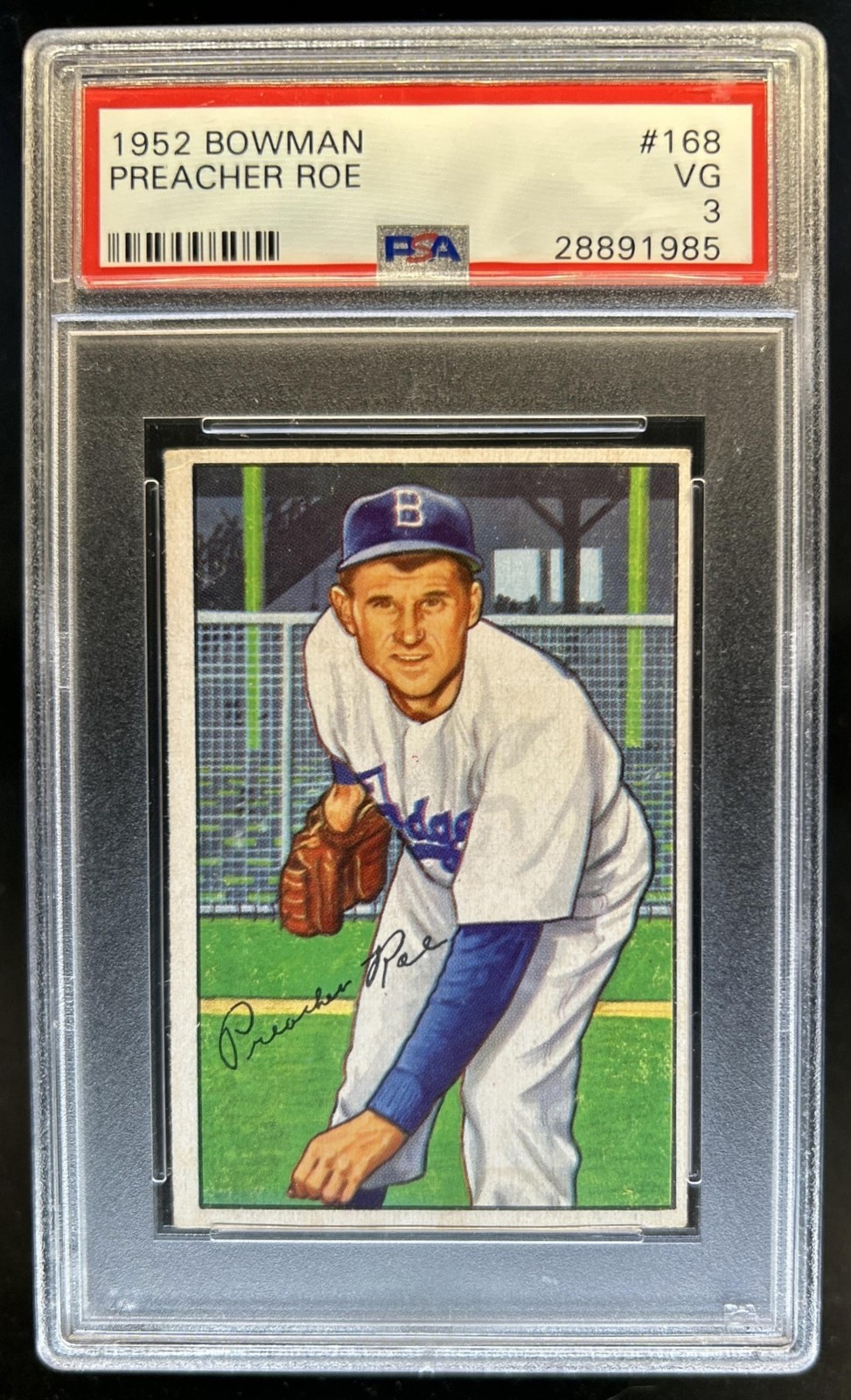 1952 Bowman Preacher Roe #168 Dodgers PSA 3
