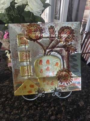 Abstract Modern Mixed Media Collage glass Textured Floral Still Life, OOAK