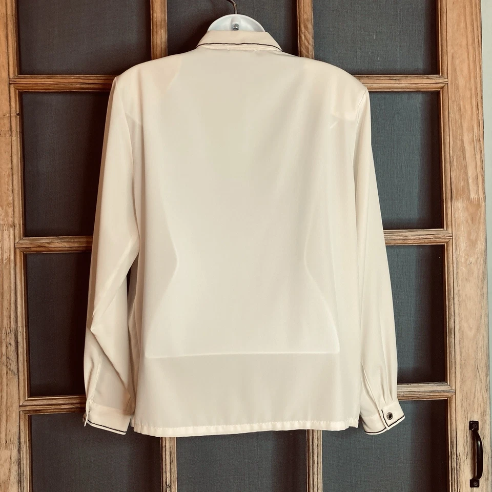 Blusa vintage Koret para mujer blanca talla 8 21x25 marrón bordado transparente Foto 2 de 4