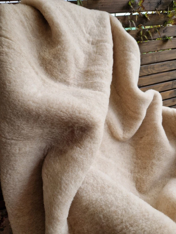 Wolldecke Schafwolldecke Wohndecke Merino Schurwolle 160/200 100% WOOLMARK beige - Bild 3 von 4