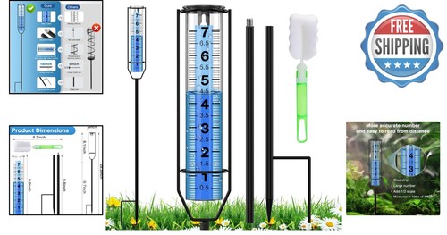 Rain Gauge, 7" Freeze-Proof Thickened Transparent Plastic Rain Gauge Outdoor, La - Picture 2 of 9