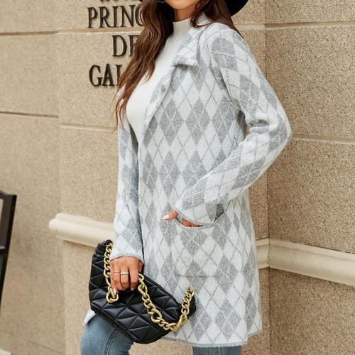 Women's Open Front Cardigan Sweater Long Sleeve Notch Collar Soft Knitted Coat - Picture 6 of 25
