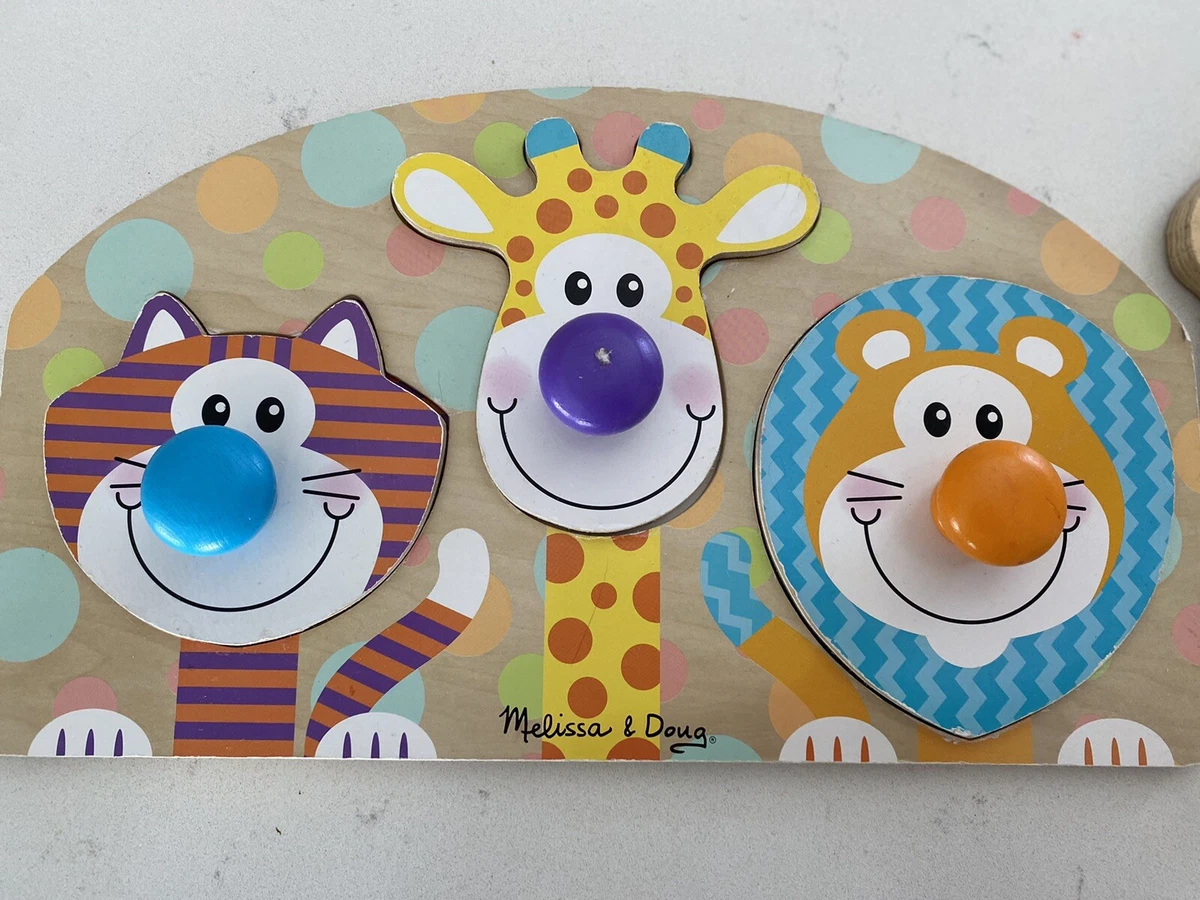 2 Melissa Doug Wooden Jumbo Knob 3 Pc Puzzles Safari