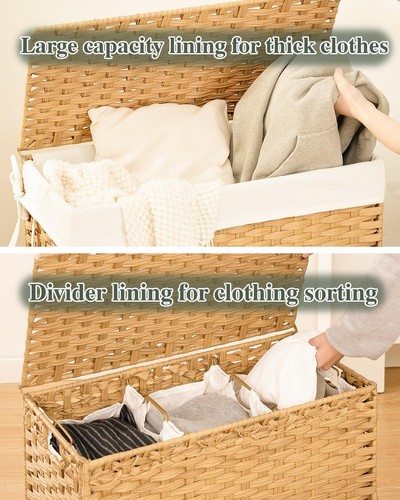 Laundry Hamper with Lid Laundry Basket 132 L (35 Gal) Wicker Laundry Basket, ... - Picture 3 of 8
