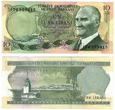 1975 Turkey Türkiye P186 10 Turkish Lira Banknote UNC