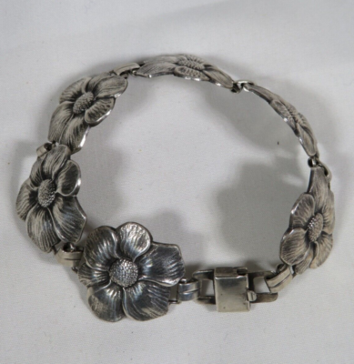 Vintage Sterling Silver Floral Link Bracelet | eBay