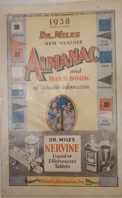 1938 Dr.Miles Almanac And Hand Book Alka Seltzer,Miles Laboratories Advertising