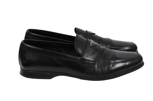 Mocasines Prada para hombre talla US 10,5 UK 9,5 cuero negro logotipo placa sin cordones - Imagen 8 de 12