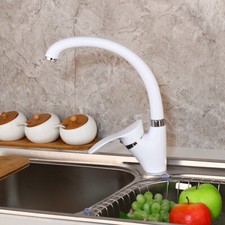 Kitchen Basin White Faucet Deck Mount Single Handle Hole Brass Mixer Vanity Taps