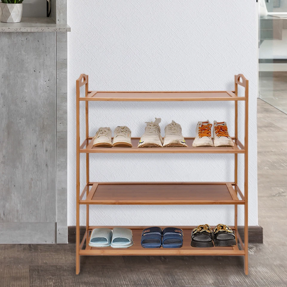 4 Tiers Natural Bamboo Wooden Shoe Rack Organizer Stand Storage Shelf Unit - Image 3 of 4