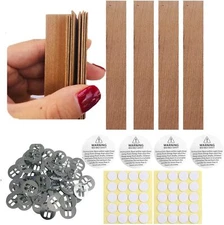 760pcs Wood Wicks Kit Thick Wooden Candle Wick with Stickers and Bases Candle...