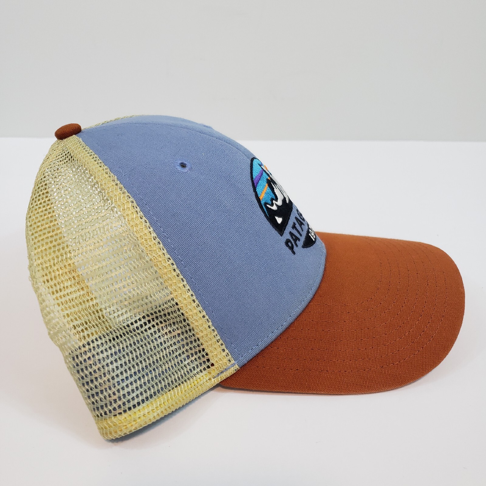 Patagonia Hat Cap Mesh Snapback Blue Burnt Orange Embroidered 1973