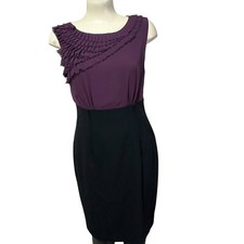Anne Klein Women's Dress Purple & Black Ruffle Sleeveless Sheath Size 10