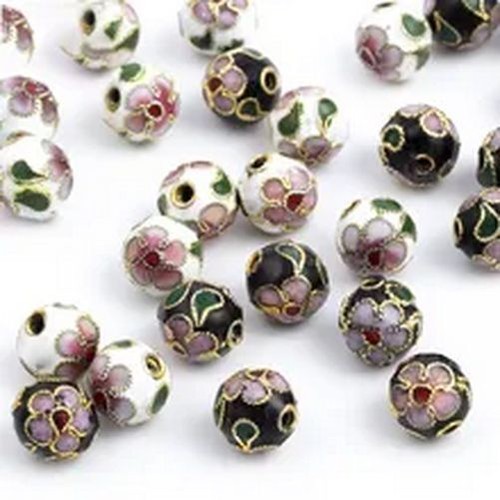 Cloisonne Flower Pattern Beads - 8/10/12mm Enamel Metal Beads Jewelry Making Sup - Picture 12 of 16