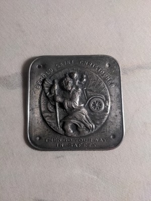 1920's Vintage Saint Christopher Car Plaque Metal Dashboard Badge Good Con.