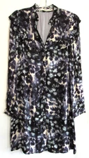 Marie Oliver Blue Speckle Rhodes Long Sleeve Button Down V Neck Dress Size L EUC