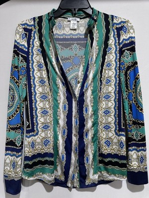 Cache Shirt Womens XS Multicolor Chain Print Stretch Snap Button Front Blouse