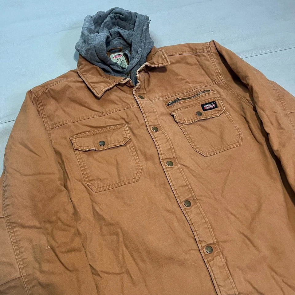 Dickies Men Brown Quilt Line Workwear Jacket Coat Detroit Hoodie Y2K Skate Emo-L - Image 2 of 4