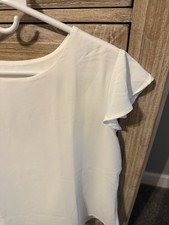 White Chiffon Ruffle Sleeve Short Sleeve Pullover Blouse M Women