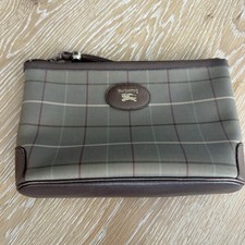 Burberry Plaid Brown Green Wristlet Clutch Gold Hardware Logo Accent