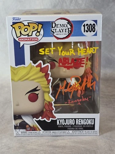 Funko POP! Demon Slayer Kyojuro Rengoku GLOW #1308 signed COA Prime certified