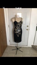 Black gold sequin beaded evening, formal gown, dress kneelength midi size 5