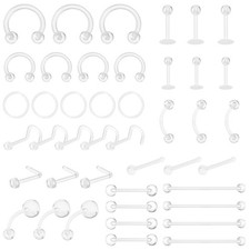 48pcs Clear Piercing Retainers Kit: Acrylic Septum Retainer, Nose clear