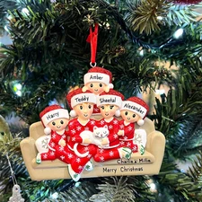 Personalized Family of 5 with Cat Christmas Ornament Xmas Hat Hanging Gift