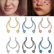 2x Stainless Steel U-shaped Nose Rings Bone Stud Hoop Fake Body Piercing Jewelry