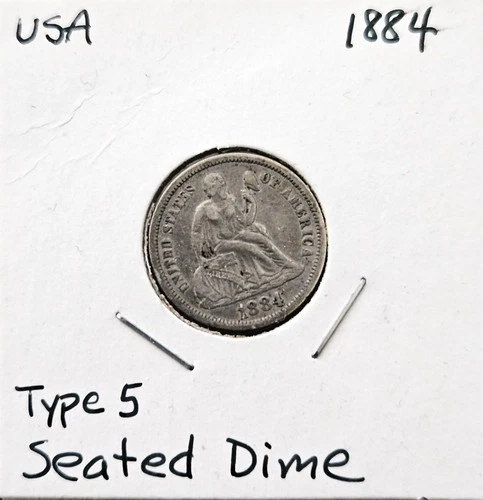 1884 Seated Liberty Dime.  VF.  Type 5 Obverse Legend.