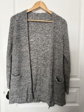 Pink Clover Womens Open Front Knit Cardigan Size S Gray Front Pockets Long Sleev