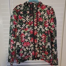 VOLCOM Girls Large/14 Mesh Lined Hooded Windbreaker Jacket Black Pixel Floral
