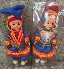 Vintage Sami Lapland Norwegian Folk Art Hand Made Dolls Boy and Girl