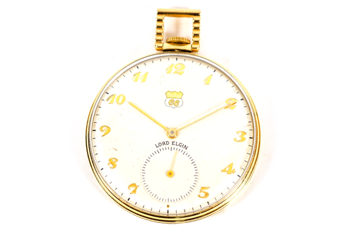 Lord Elgin Pocket Watch Phillips 66 Gas Oil Advertising 14K Gold Filled Cal 543 - Afbeelding 1 van 9