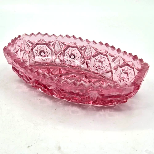 Fostoria #1704 Rosby Pattern Pink  Depression Glass Relish Dish Sawtooth MINT