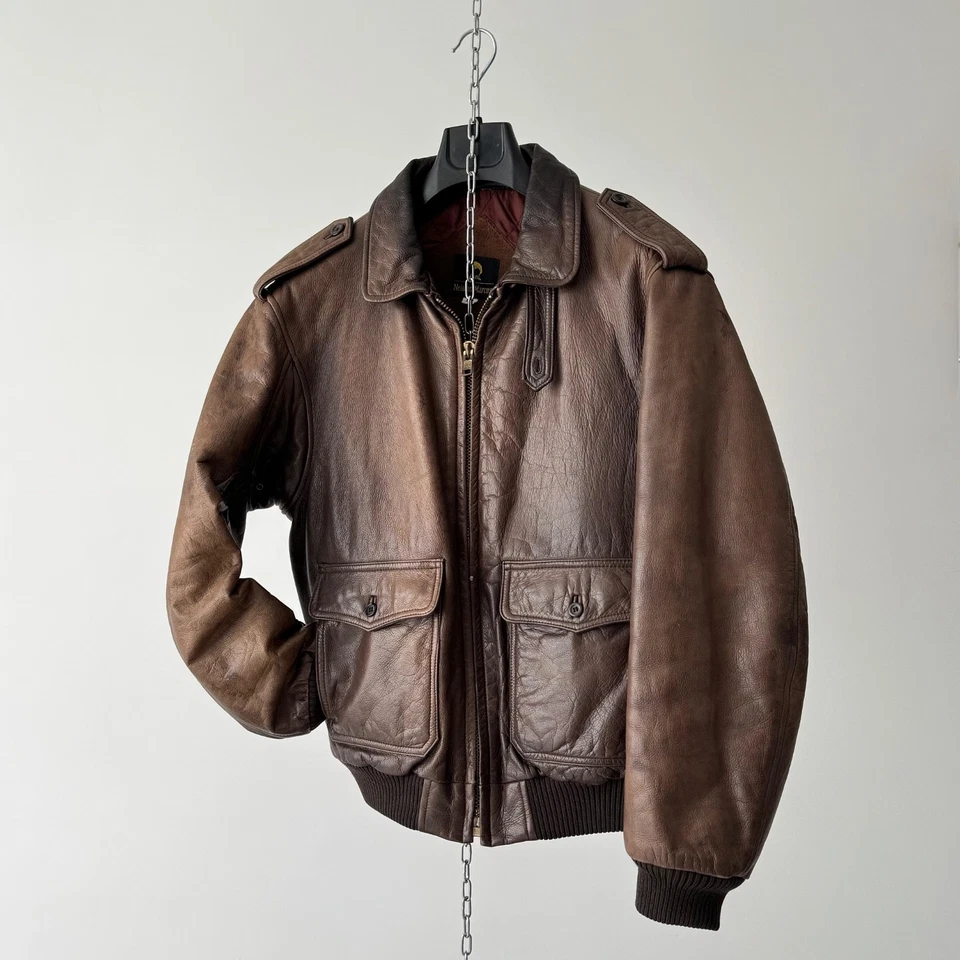 Vintage 80s Neiman Marcus A2 Flying Brown Leather Bomber Jacket Size 42 (L) - Image 3 of 4