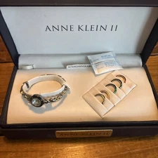 VTG Anne Klein II Interchangeable Bezel Watch Set Mother of Pearl Dial Two Tone