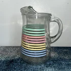 Vintage Anchor Hocking Pitcher Pastel Colored Striped 9" 1970s MCM Style Retro