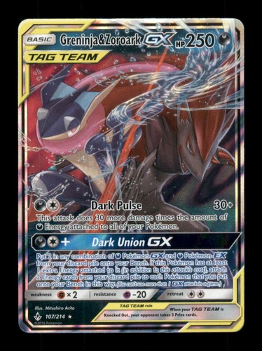 Greninja & Zoroark GX Ultra Rare Holo SM - Unbroken Bonds 107/214 LP