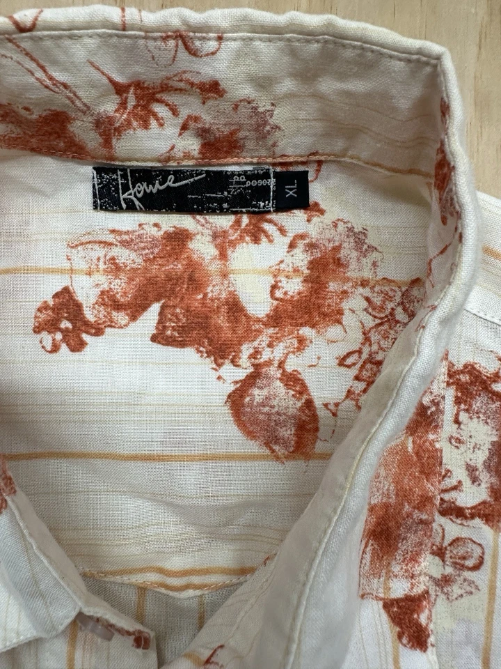 Camisa Groovy Retro Para Hombres Años 70 Con Botones HOWE Era Disco Amarillo Naranja Rayas XL Foto 3 de 4