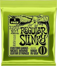 3x Ernie Ball Regular Slinky Electric Guitar Strings 10-46 + 3 Guitar Picks