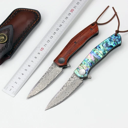 Color Shell Handle Damascus Steel Knife - Picture 2 of 6