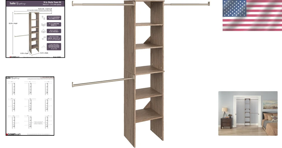 Kit de torre organizadora de armario ajustable - Se adapta a armarios de 4-9 pies Foto 2 de 4