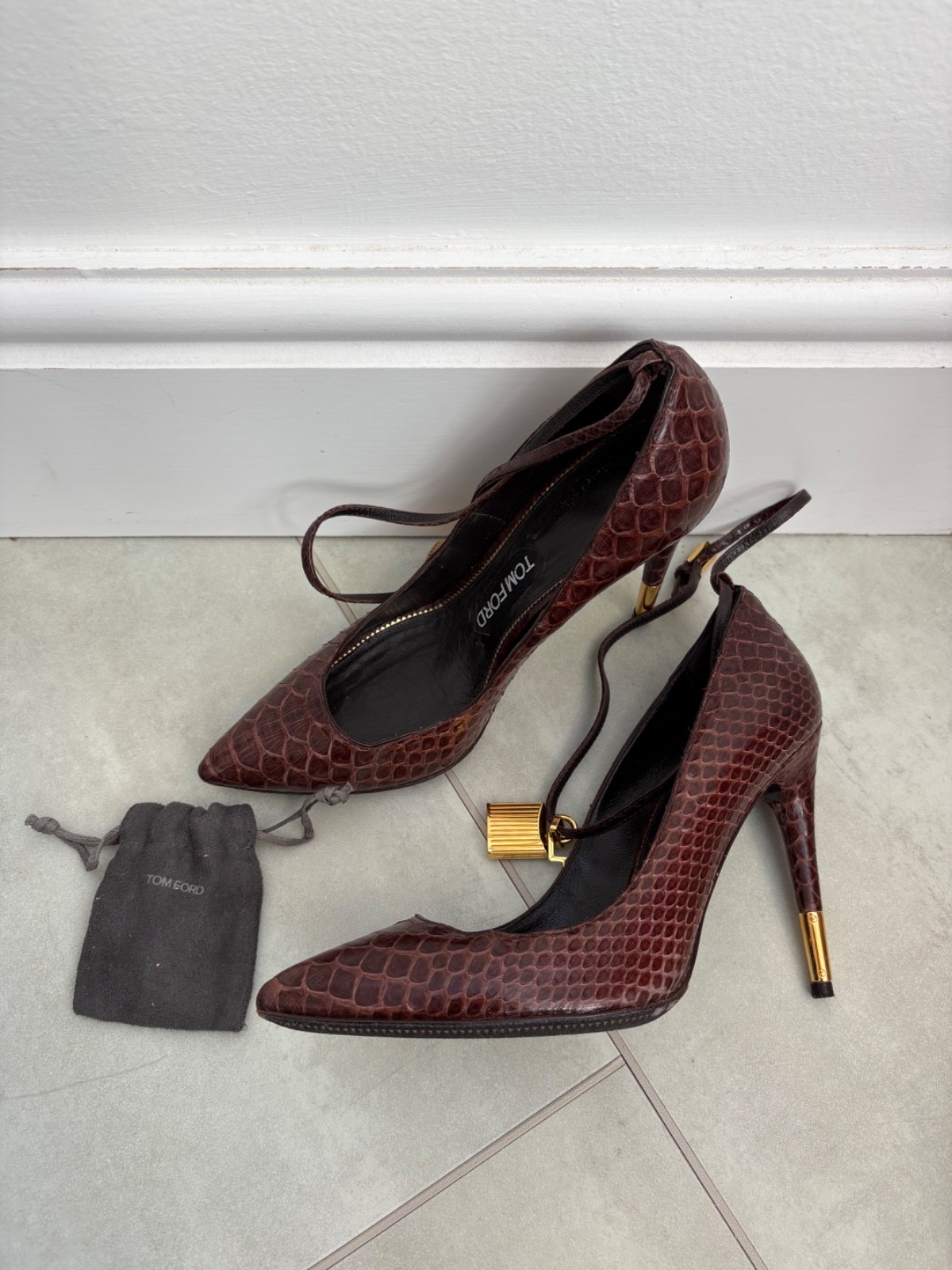 £2K RRP Tom Ford Python Leather Brown Ankle Strap… - image 2