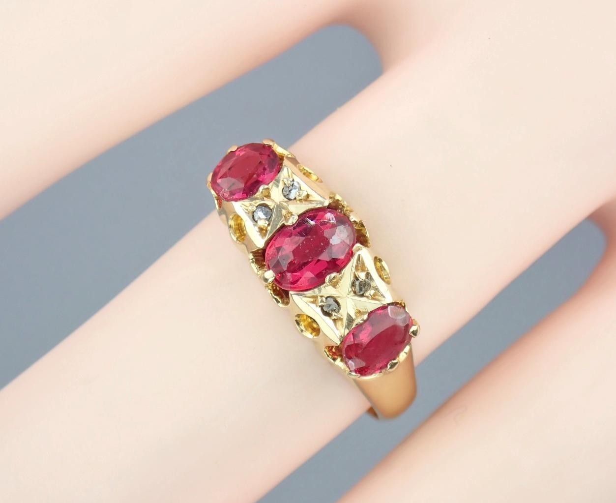 Pretty Antique Art Deco Solid 18K Gold Ruby Diamo… - image 17