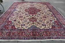 Vintage Worn Hand Made Traditional Oriental Wool White Large Carpet 381x295cm