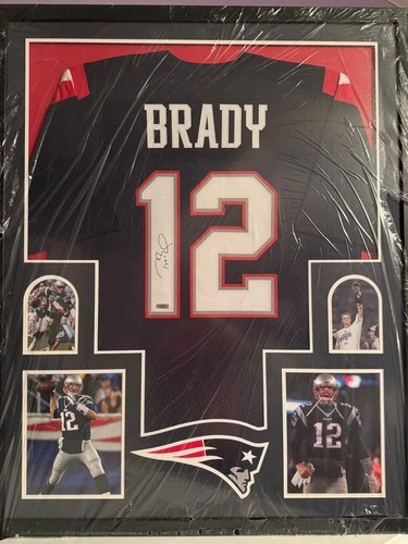 Tom Brady #12 Autographed and Framed New England Patriots Football Jersey