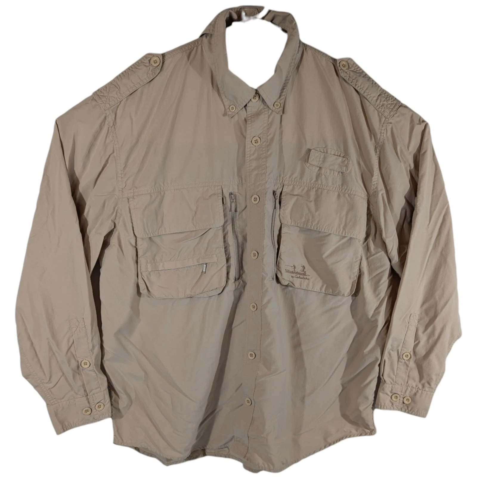 Cabelas Guidewear Safari Shirt Mens XL Tan Khaki Long Sleeve Vented Button Up