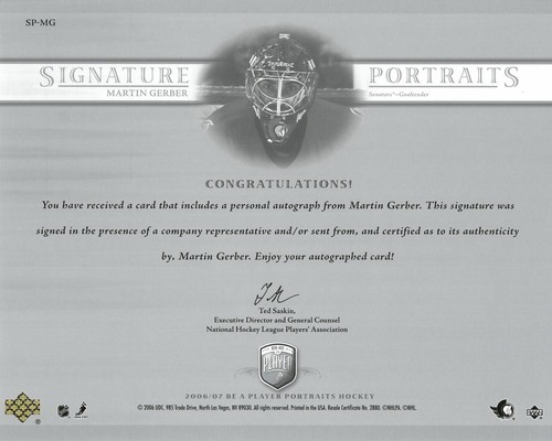 Martin Gerber 2006/07 UDA Be A Player Signed Auto Signature 8x10 Portrait - Picture 2 of 2